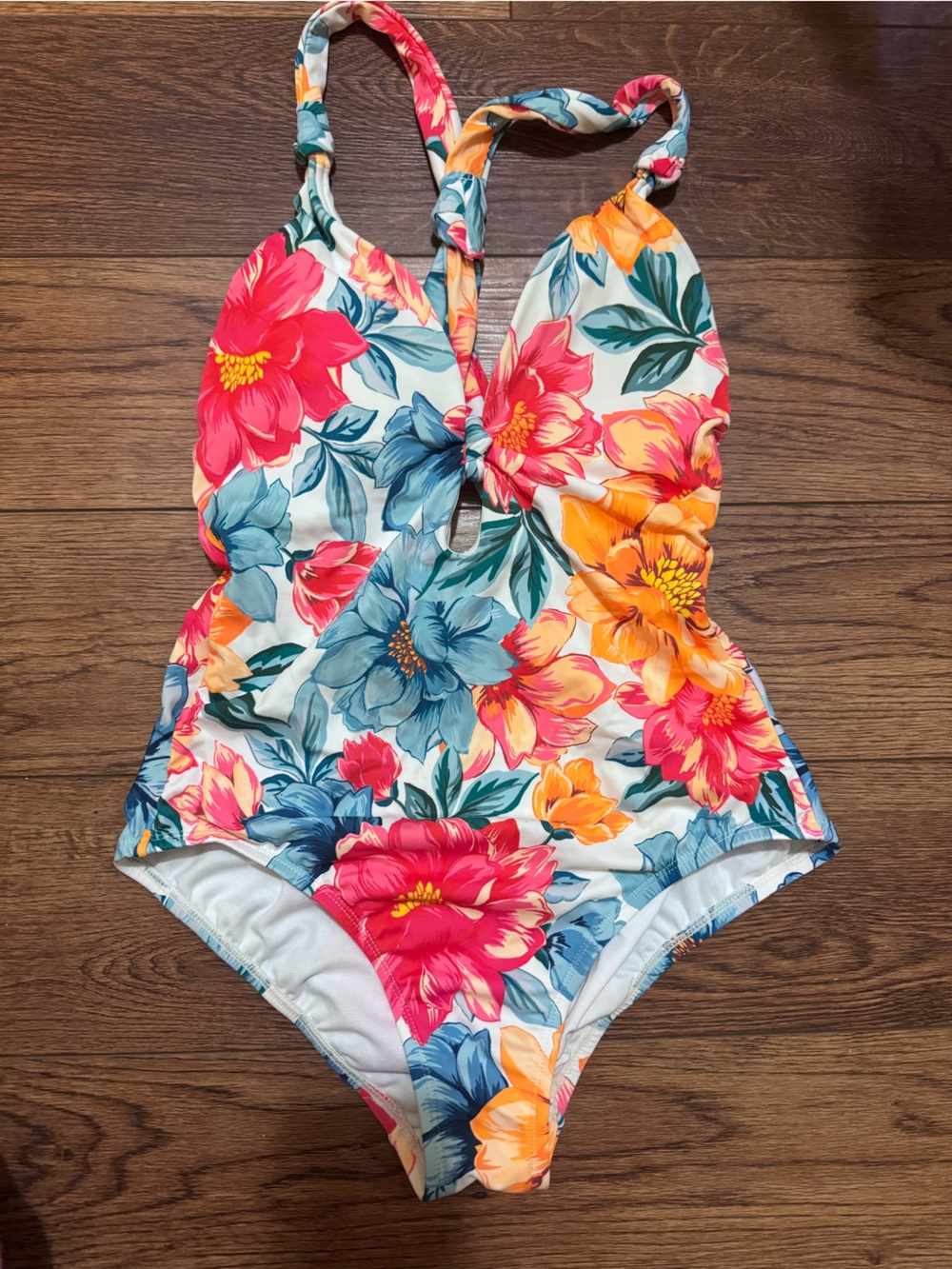 Time and Tru Floral One-Piece Swimsuit in White, Pink, Orange, Blue